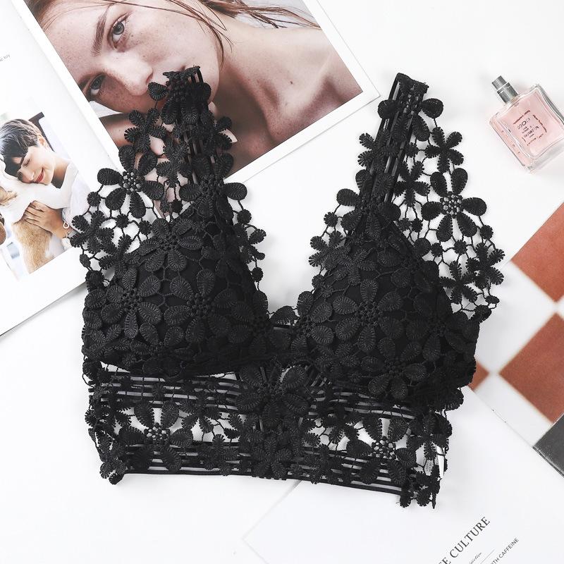 New Water-Soluble Floral Lace Beautiful Back Without Steel Ring, Breathable Shest Wrapping, Anti Glare Base, Suspender, Underwear Vest For Women