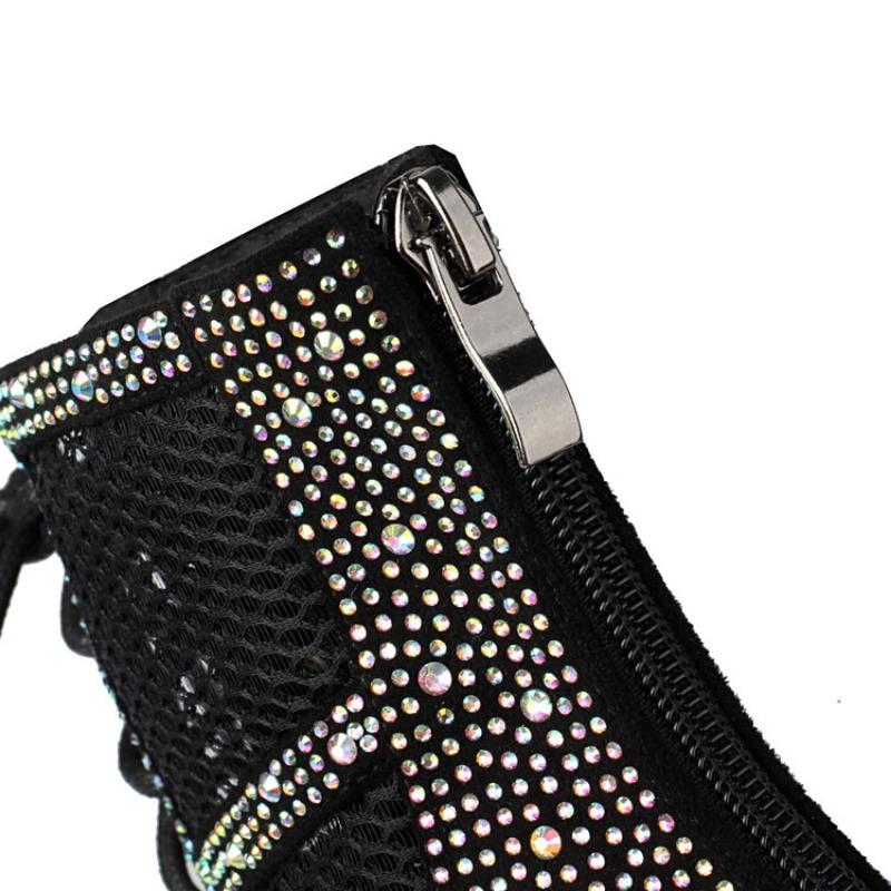 Fashion Water Diamond Hollow Out Fish Mouth Cross Strap Cool Boots European American Women 8cm High Heels Jazz Dance Latin Dance Sandals