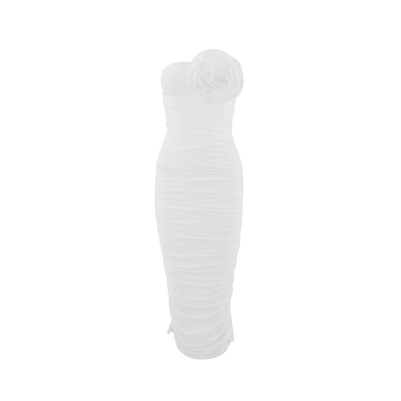 Summer Sexy Spaghetti Strap Bodycon Dress With 3d Floral Embellishments For Youths