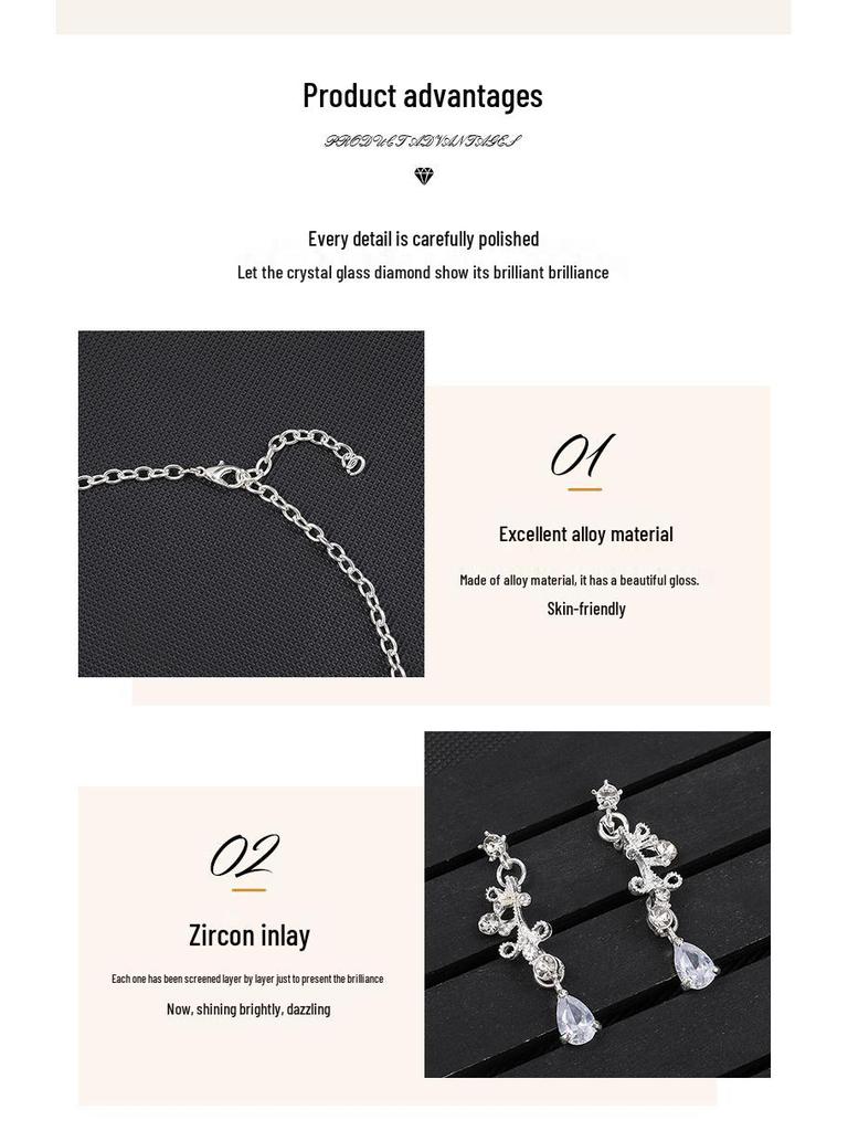 Women's Korean Bridal Necklace & Earrings Set: Zircon Crystal Diamond Clavicle Chain for Weddings & Evening Wear