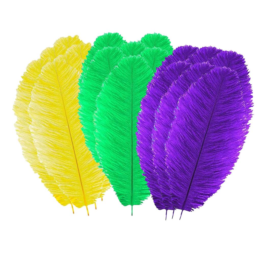 18 Pcs Mardi Gras Feathers - 7.8-10 Inches Green, Gold & Purple Feathers For DIY Crafts, Carnival Costumes & Mardi Gras Party Decorations