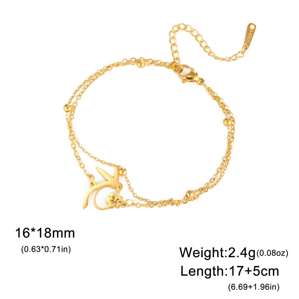 Fashion Hummingbird Honey Collection Bracelet Stainless Steel Double layered Hummingbird Flower Bracelet Animal Jewelry