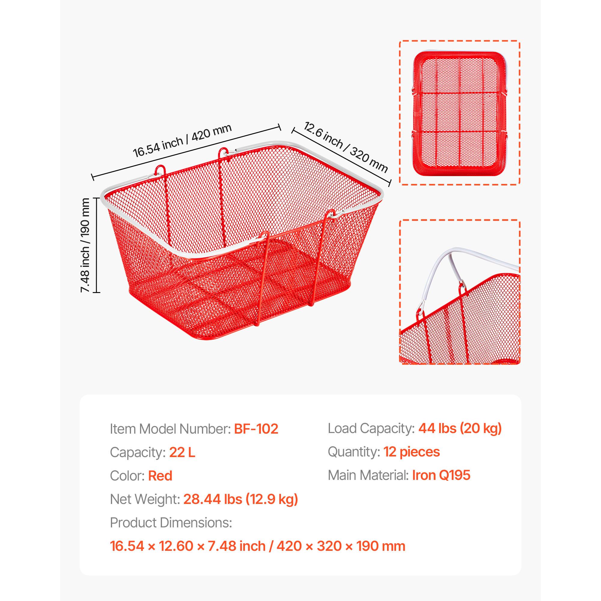 

SucceBuy Shopping Baskets 12 PCS 22L Stackable Metal Baskets with Handles Dense Mesh Holds up to 44 lbs Portable for Grocery Red