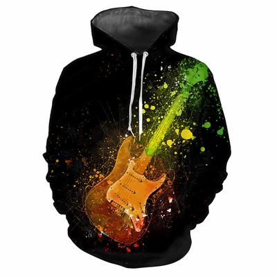 Gitarrenmuster 3D-Druck Frühling Herbst Herren Hoodie Mode Persönlichkeit Street Trend Kreativ Locker Bequem Klassischer Pullover
