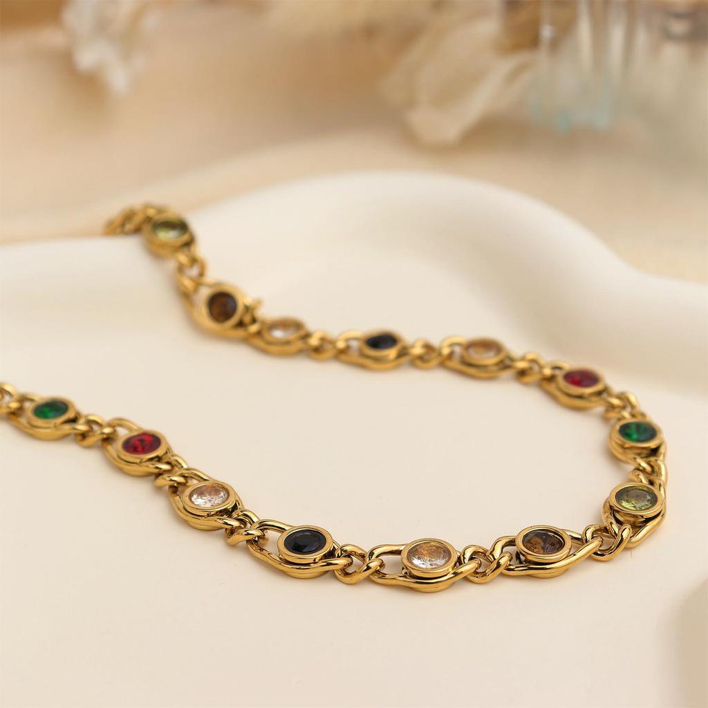 Colorful Zircon Fisheye Design Chain Necklace & Bracelet Jewelry Set