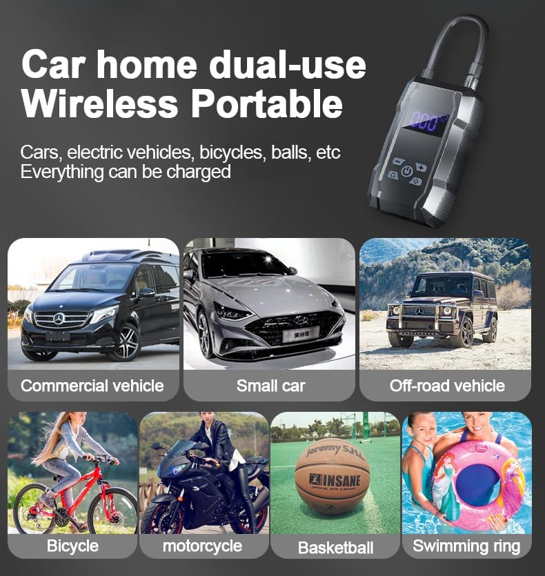 Portable Cordless Tire Inflator LCD Digital 150 PSI Air Compressor 8000mAh Rechargeable Air Pump with Preset Tire Pressure