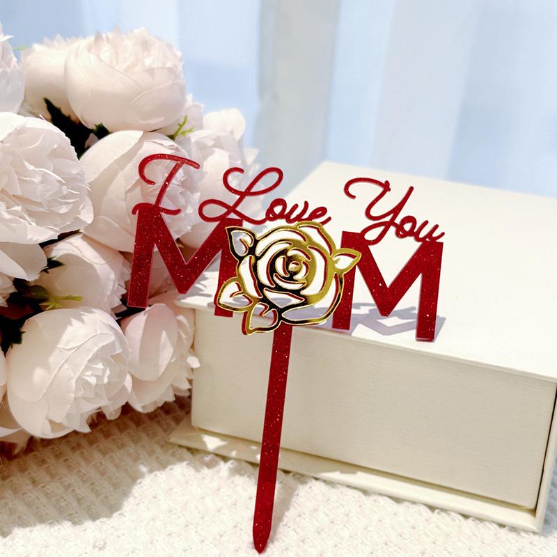 1Pcs Rose Lelter Acrylic Cake Plugin Mother'S Dayvalentine'S Day Wedding Party Dessert Decoration
