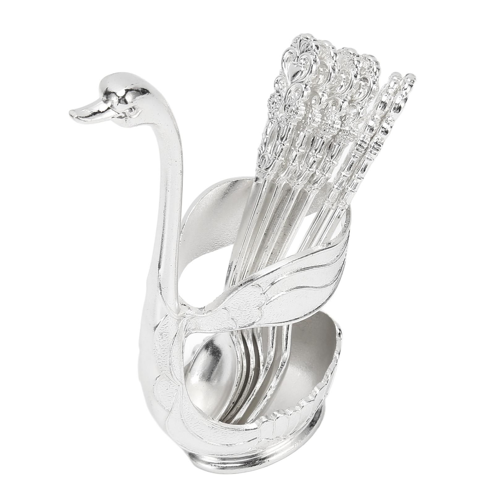 Набор десертных ложек для кофе 6 шт. Металлическая подставка-лебедь Органайзер для десертных ложек с 6 ложками Чайная ложка для фруктового торта