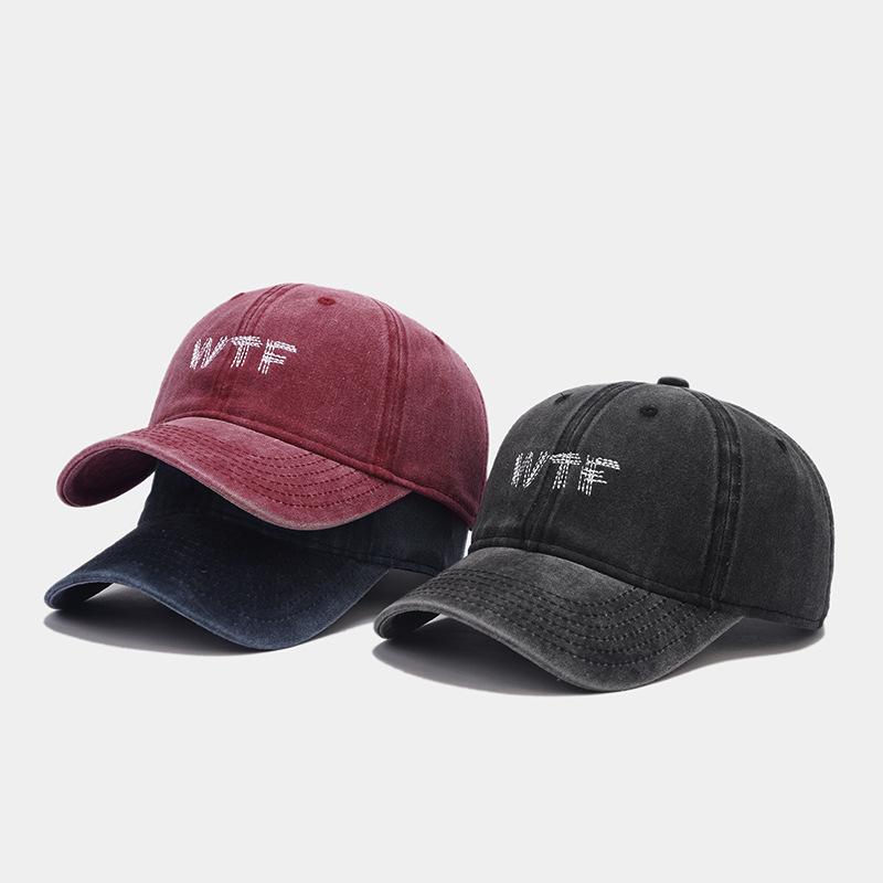 Hot Sale WTF Embroidered Baseball Cap Men's Washed Old Personality Cap Women's Trend Show Face Small Hat