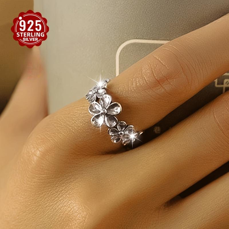 sterling silver elegant flower adjustable ring, easy to wear and versatile index finger jewelry, suitable for women
