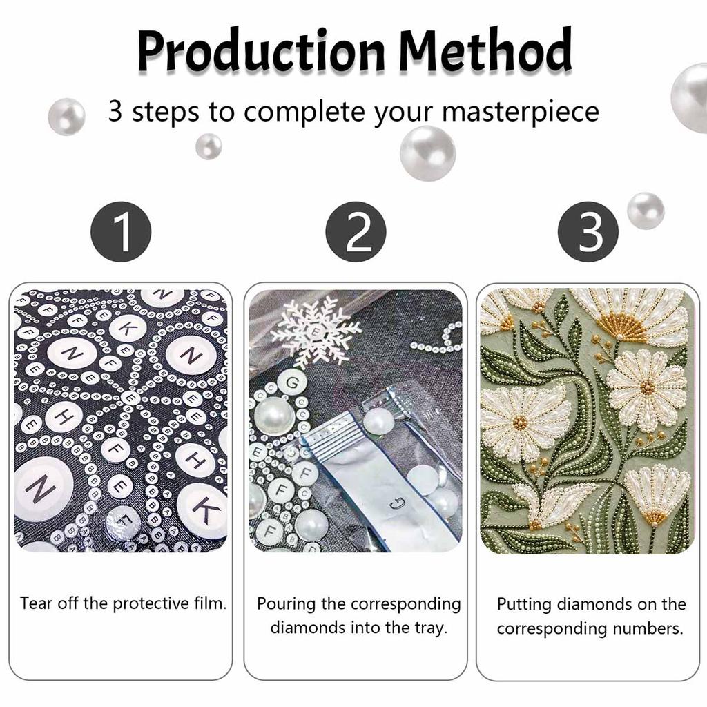 Elegant Floral Pearl Painting Kit with Frame Sparkling Bead Canvas Romantic Handmade Wall Decor Art Gift for Women Unique Home Craft Projects