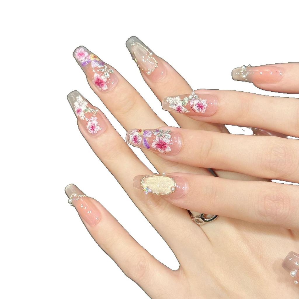 Yihe [Seine Garden] Blush Cat Eye Crushed Diamond Press-On Nails