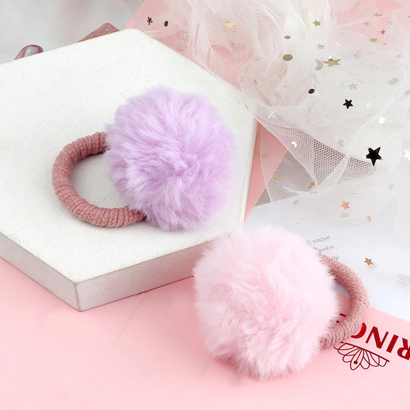 2 Pièces Chouchous à Pompons Mignons Élastiques à Cheveux Pour Enfants Filles Coiffure Élastique Porte-Queue de Cheval Scrunchie Accessoires Cheveux