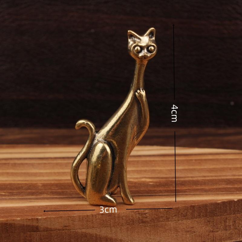 Retro Brass Cat Lovers Statue Ornament Copper Animal Sculpture Incense Burner  Tea Pet Home Desktop Decorative Accessories