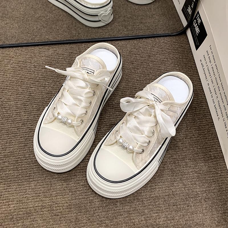 

Internet celebrity bag head slippers women s summer outer wear 2025 new platform net shoes versatile breathable mesh half slippers popular 40 бежевый