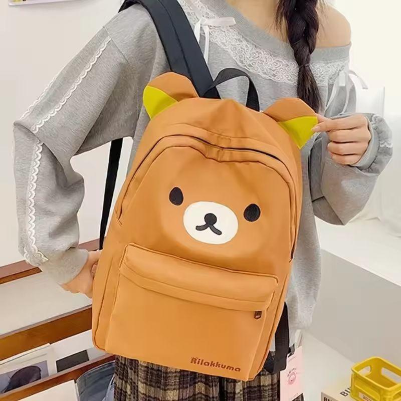 Cartoon Kawaii Rilakkumas Rucksack Korilakkuma Stickerei Wasserdichtes Nylon Rucksack Große Kapazität Mädchen Jungen Schüler Schultasche