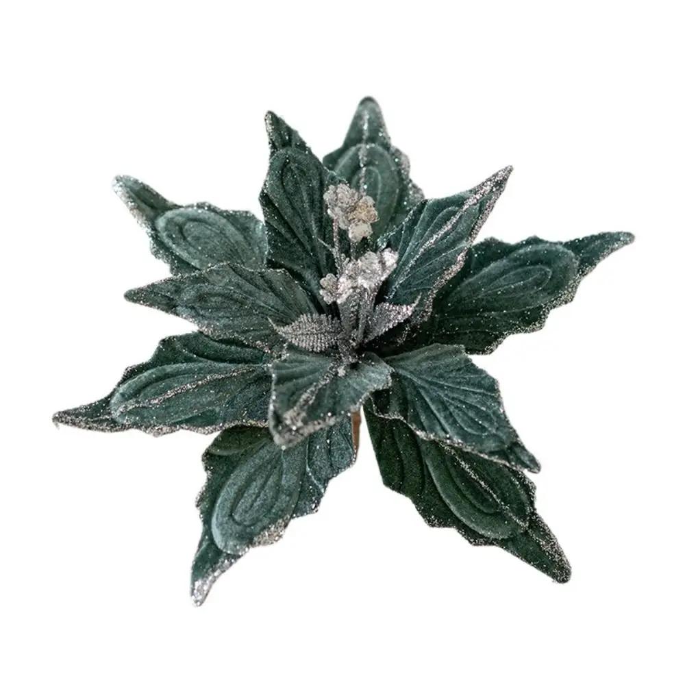Christmas Gifts Artificial Poinsettia Glitter Flower 21cm Sequin 3D Simulation Magnolia Xmas Tree Decoration Flannel