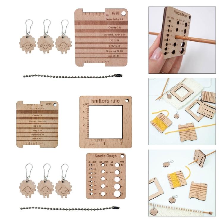 Knitting Needle Gauge Knitting Yarn Gauge Knitting Ruler Wood Knitting Gauge Tool Set for Beginner and Professional