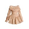 Elegant Spicy Girl Strapless Dress: Spring/Summer Sheer Pleated Waist-Cinched Slimming Long Sleeve Mini Skirt