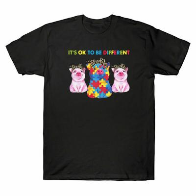 Black Pig Unisexs Autism ItS Lover Funny Awareness Ok Different Be Pig TShirt To