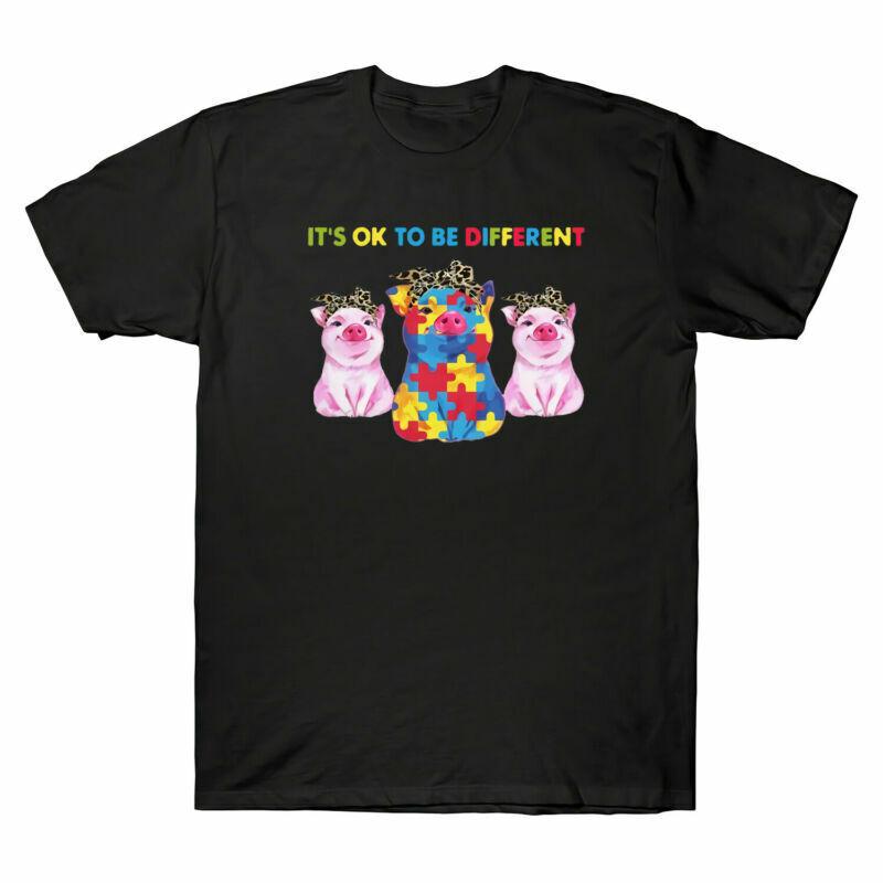 Black Pig Unisexs Autism ItS Lover Funny Awareness Ok Different Be Pig TShirt To