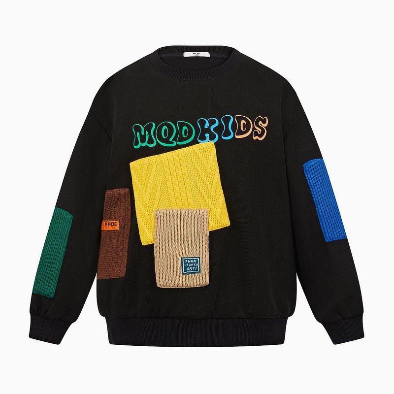 MQD Original Fleece-lined Fall and Winter Baby Long Sleeve T-shirt Children s Clothing Black 120