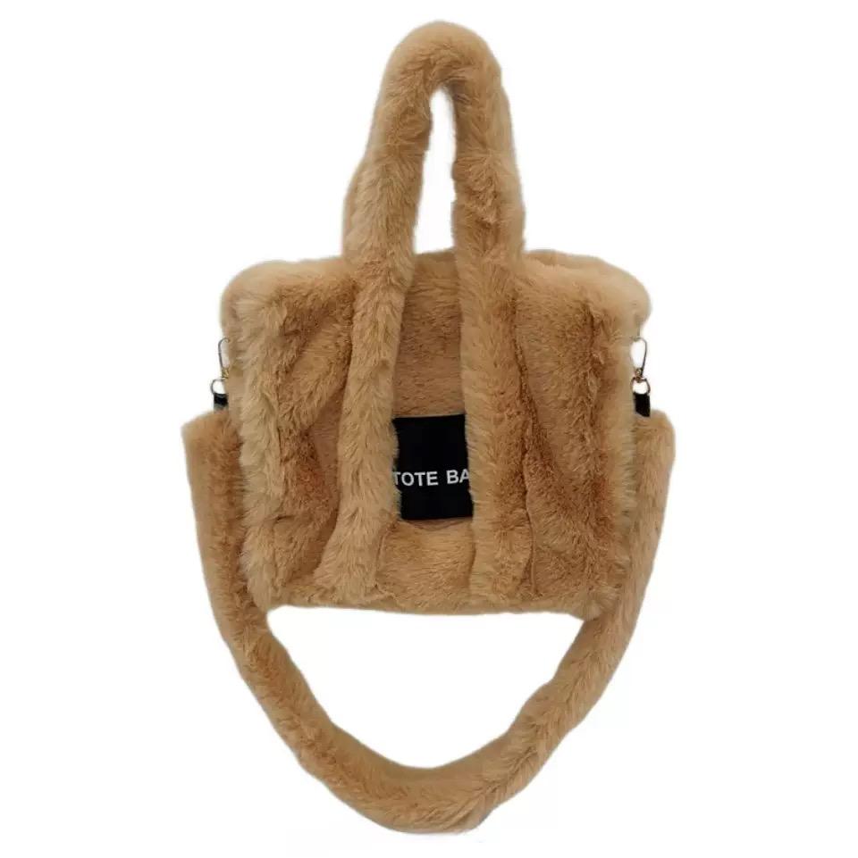 Fuzzy Pink Faux Fur Ladies Winter Handbag Brand Designer Fluffy Plush Sqaure Shoulder Purse 2025 Elegant Women's Tote Bag