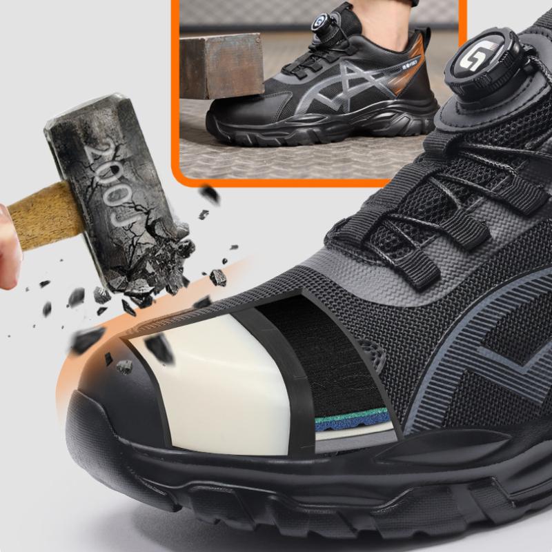 Fashion Safety Shoes for Men Plastic Steel Toe Anti-Puncture Men's Work Shoes Slip Resistant Insulation  Rotating Button Fashion Sneaker