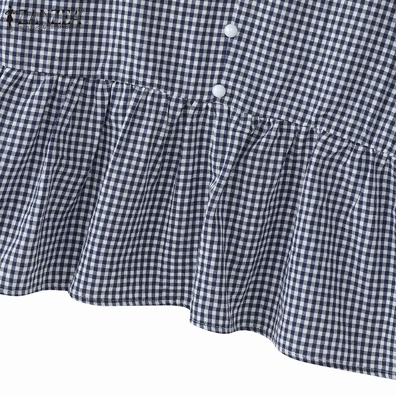 ZANZEA Women Casual Fake Two Piece Patchwork Grid Print Short Sleeve T-Shirts