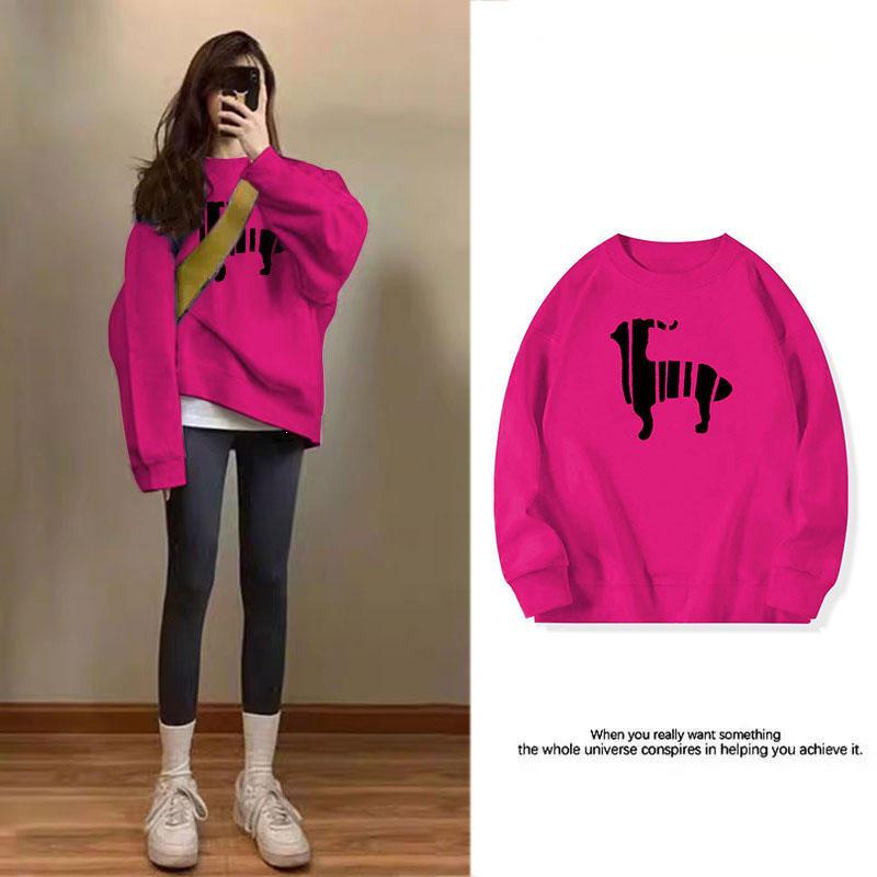 Women's High-End Loose Hoodie with Plus Velvet - Spring/Autumn Pitaya Top