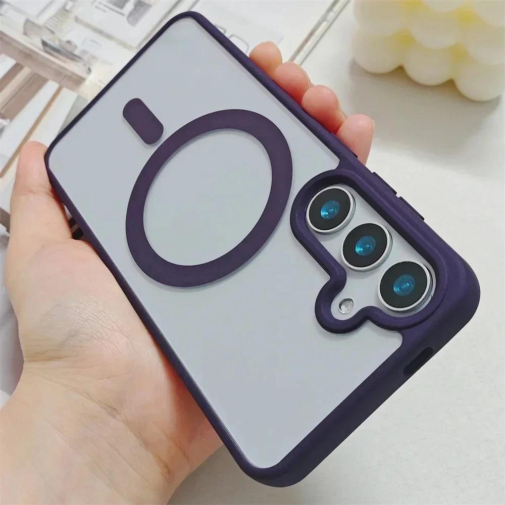 

Frosted Magnetic Phone Case For Samsung Galaxy S25 Edge S25 S24 Ultra S23 FE S22 Plus Magsafe Wireless Charger Hard Cover Fundas For S22Plus