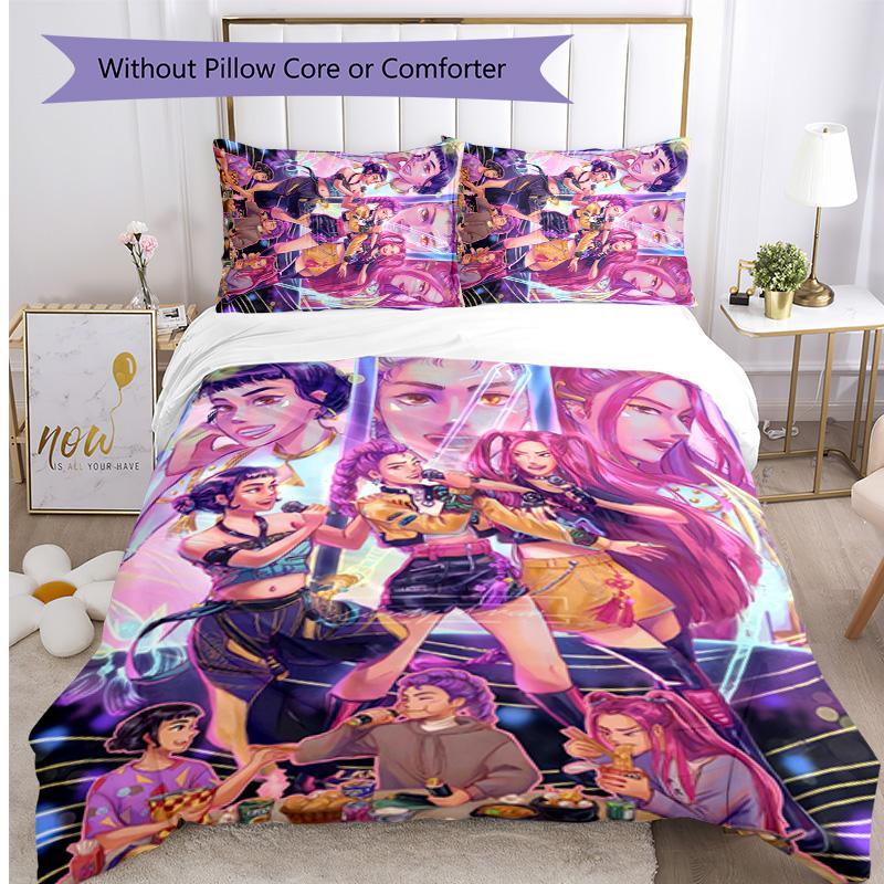 Kpop Demon Hunters Pattern Printed 3PCS Bedding Set, Soft Skin-Friendly Washable Duvet Cover & Pillowcases Set