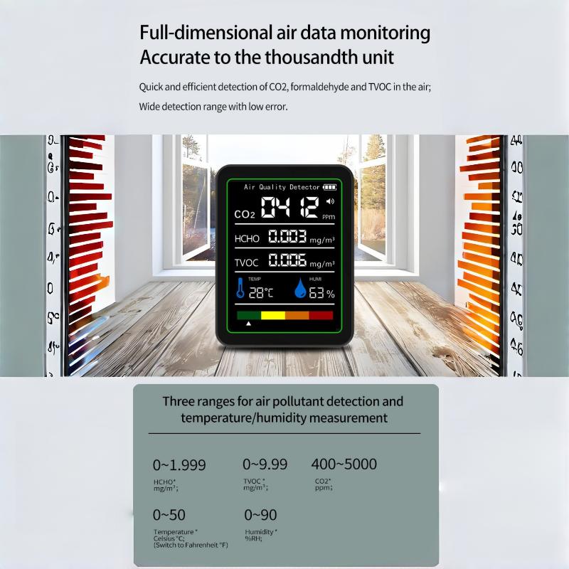 1 Set Co2 Tvoc Hcho Pm Meter Digital Temperature Humidity Tester Multifunctional Digital Air Quality Monitor Home Air Detector