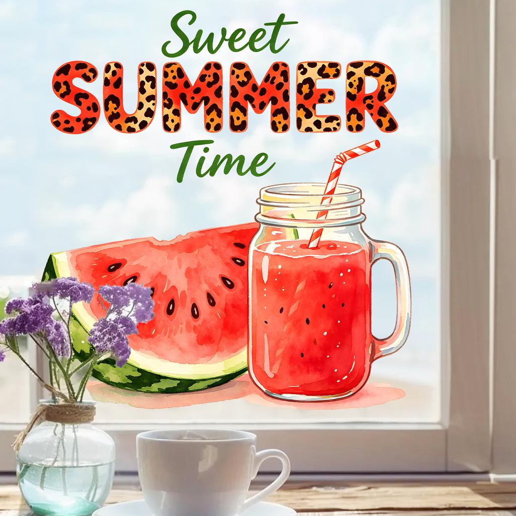 Creative Summer Watermelon Iced Drink Static Cling Wall Sticker Waterproof Oil Proof Kitchen Living Room Decor