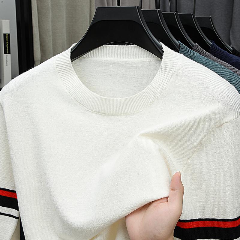 Men's O-Neck Long Sleeve Sweater Spring Autumn Striped Thin Knitted Fashion Minimalist Versatile Men'swear