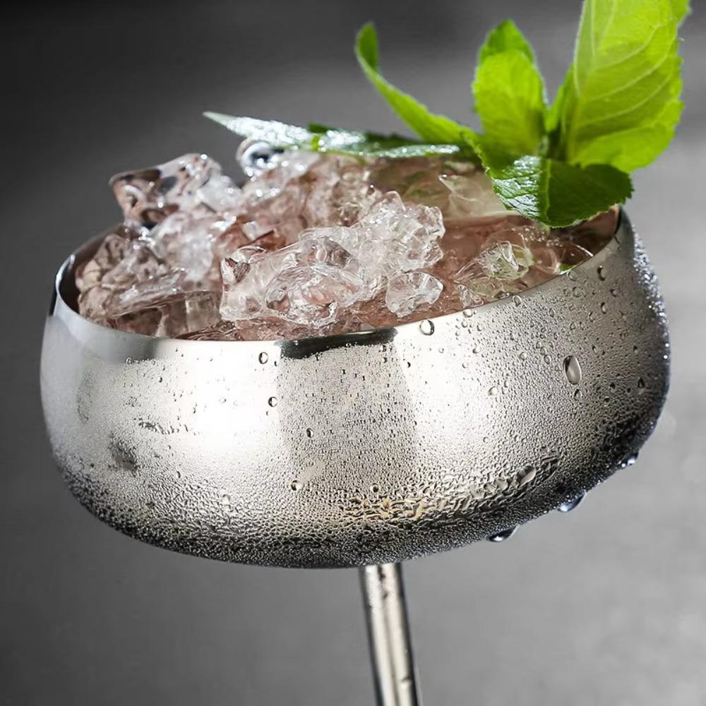 450ml Stainless Steel Cocktail Glass Wide Mouth Wine Cup Vintage Champagne Glass  Bar