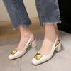 Fashion Thick Heel Bag Head Sandals 2025 Square Rhinestone One-word Buckle Middle Heel Comfortable Rhinestone Temperament Sandals