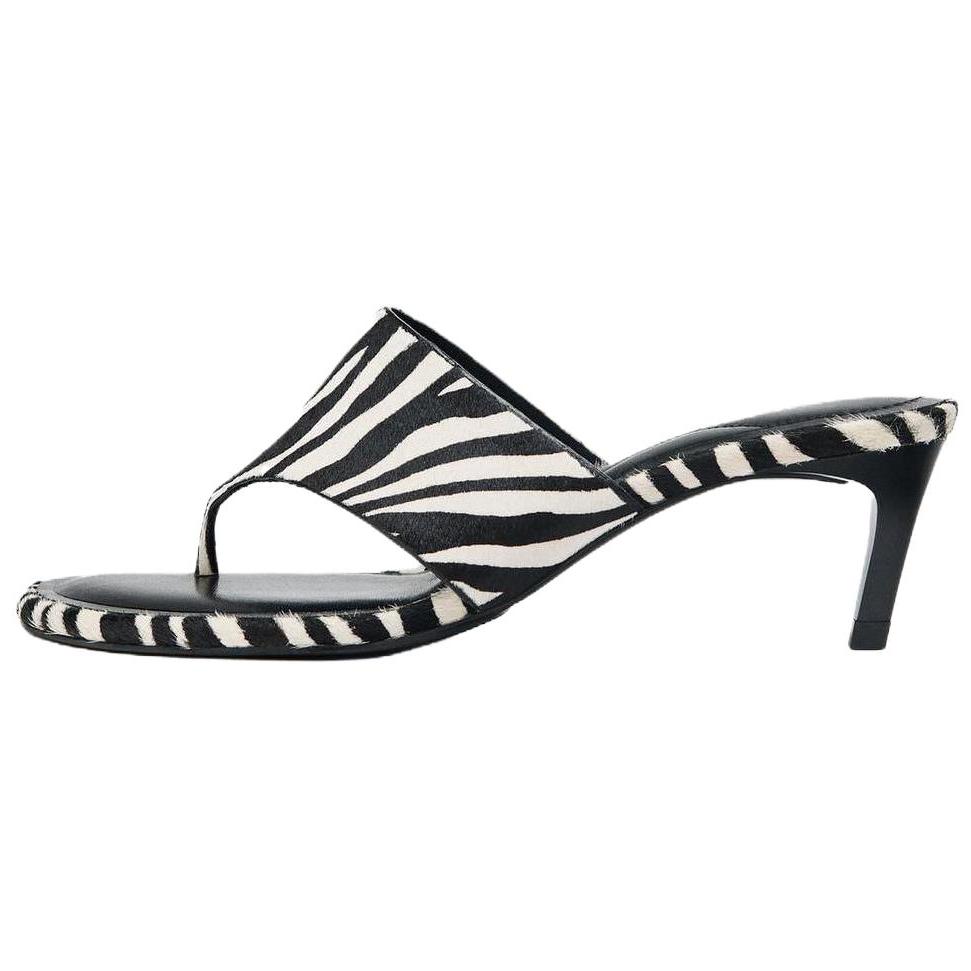 Zara Fashion Slip-On Cowhide Sandals Women Footwear Black White 2367510202