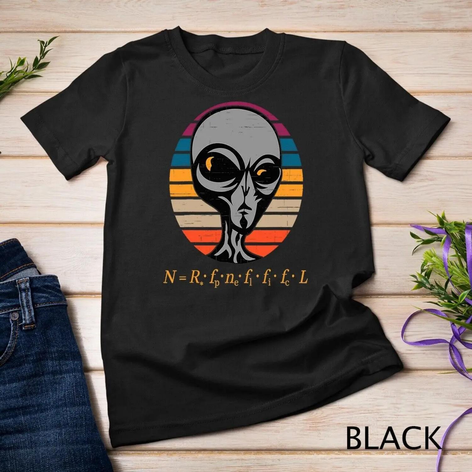 Fermi Paradox Drake Equation Aliens Physics Nerd UFO UAP T Shirt S чёрный