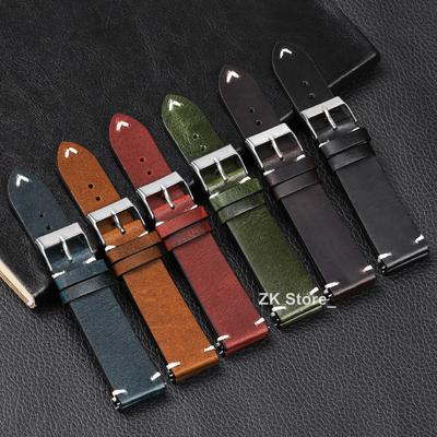 Handmade Retro Oil Wax Genuine Leather Watchbands Quick Release Calfskin Watch Strap 18mm 20mm 22mm Men Watch Accessories