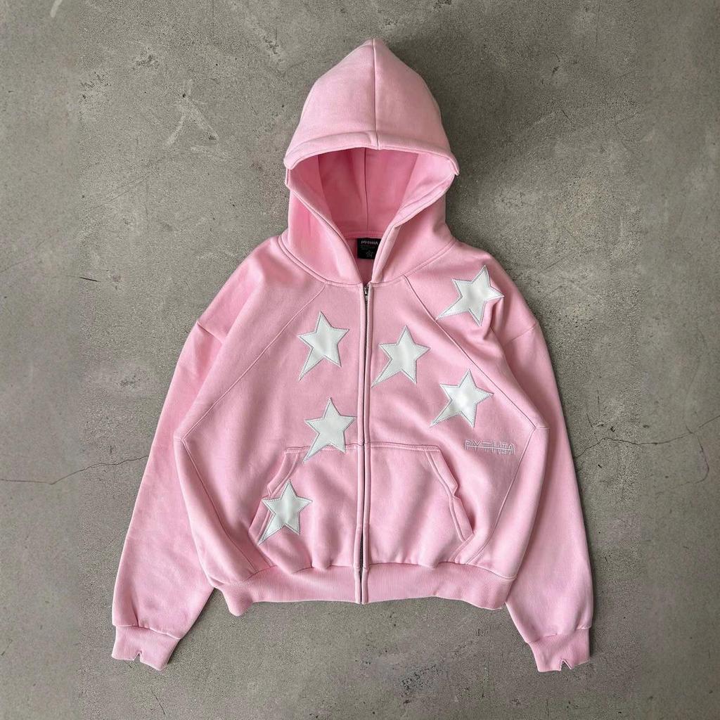 Unisex Kapuzenpullover mit Sternenprint, locker, Streetstyle, Reißverschluss