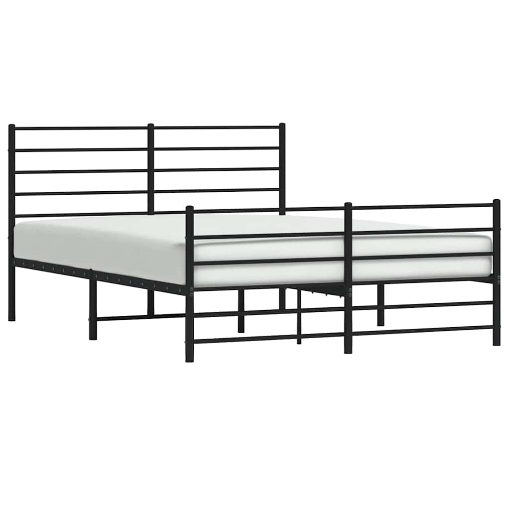 Vidaxl Metalowa Rama Łóżka Z Wezgłowiem I Zanóżkiem, Czarna, 135X190Cm