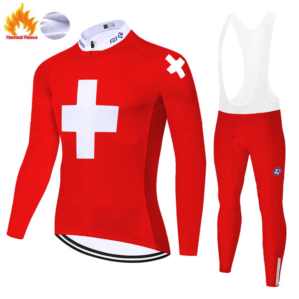 Thermal Smile FDJ Cycling Suit for Men, Winter Jersey, Mountain Bike, 2023