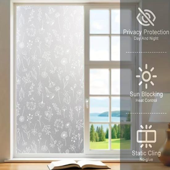Frosted Window Privacy Film Heat Window Cling Anti-Glare UV Blocking Static Door Covering Decals for Bathroom