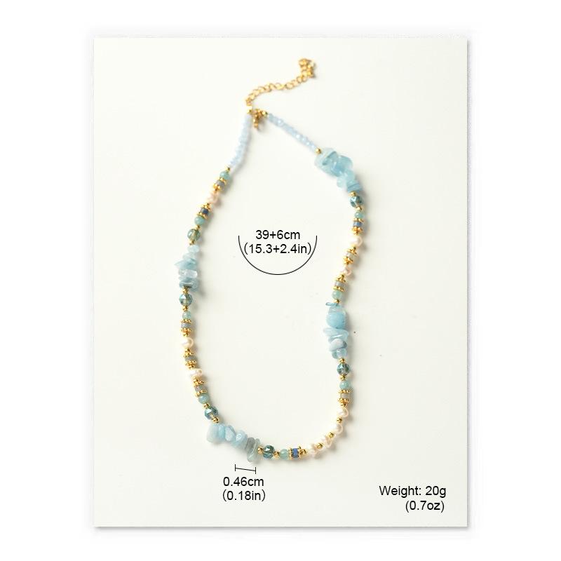 

Aquamarine Pearl Necklace Bracelet Small Fresh Natural Stone Glacier Summer Advanced Sense Healing System