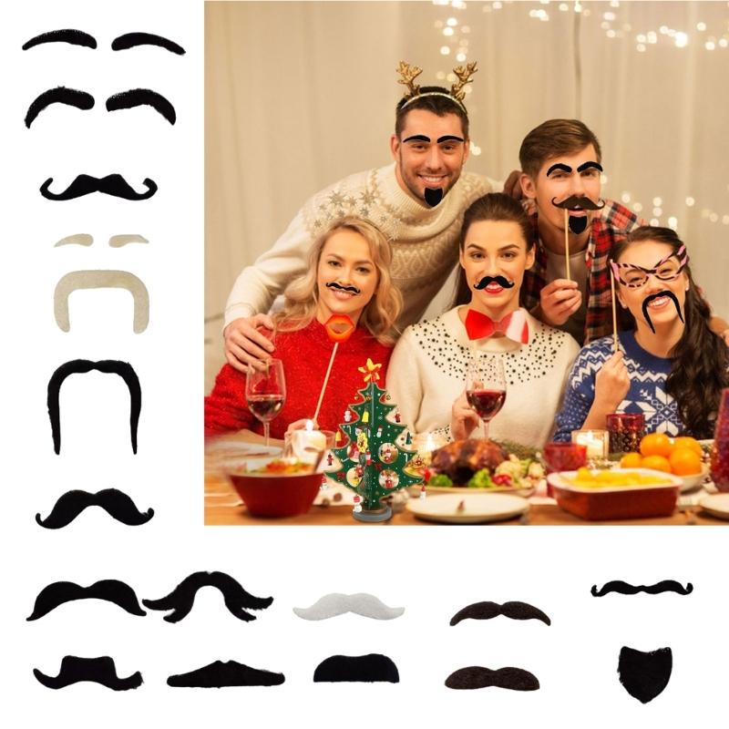 49Pcs Fake Mustaches selfs Adhesive Novelty Hairy Beard Costume Facials Hair for Christmas Party Supplies Decorations