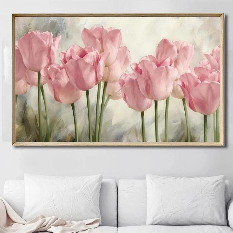 Classic Pink Tulip Flowers Canvas Painting Mural Poster Wall Art Bedroom Living Room Modern Decorative Painting