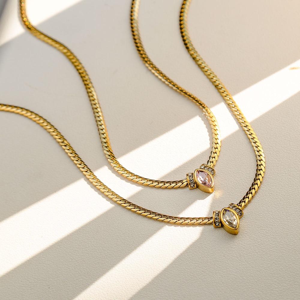European/American Stainless Steel Diamond-encrusted Eye Necklace High-end Sense Niche Retro Collarbone Chain Titanium Steel Item Jewelry Women