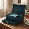 Velvet Jewelry Box Divided Compartments with Drawer Hinged Lid Display Case