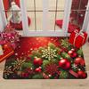 1pc Red‑Bell‑Holly‑Berry‑Snowflake Print Area Rug, Washable Indoor Floor Mat for Entryway,Game Room, Living Room, Study, Bedroom